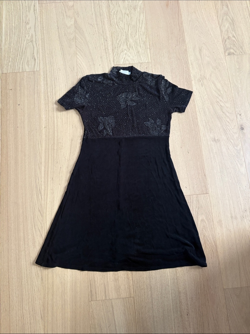 Women's Vintage Black Short-Sleeve A-Line Dress
